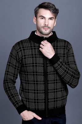 GODFREY Checkered Round Neck Casual Men Black Sweater