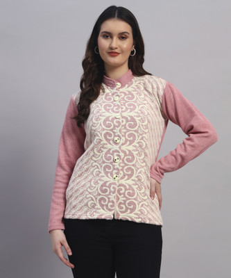MOD YOUNG Printed Round Neck Casual Women Pink Sweater