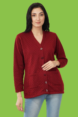 jorden4u Solid V Neck Casual Women Maroon Sweater