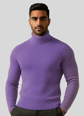 PEAK MOUNT Solid High Neck Casual Men Purple Sweater