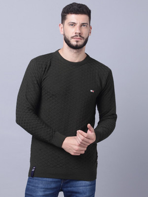 AD & AV Woven Round Neck Casual Men Green Sweater