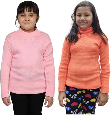 100LUCK Solid Turtle Neck Casual Girls Multicolor Sweater