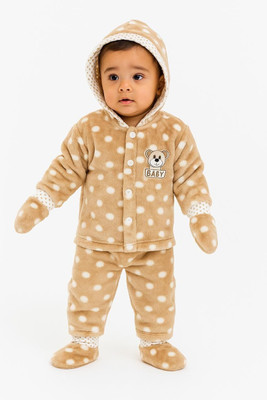 Tarishi Animal Print Collared Neck Casual Baby Boys & Baby Girls Reversible Brown Sweater