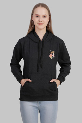 Priyansh Enterprises Printed Hooded Neck Casual Women Grey Sweater