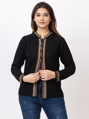 TWENTY ME Embroidered Crew Neck Casual Women Black Sweater