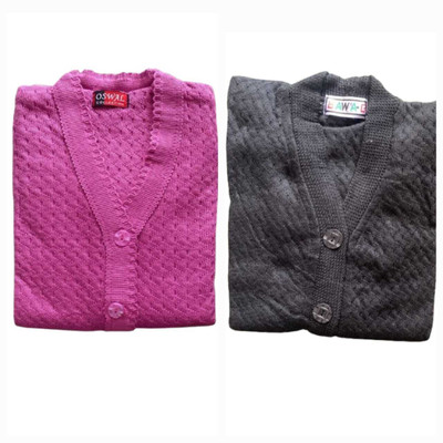 NIRMALA FASHIONS Solid, Self Design V Neck Casual Women Purple, Grey Sweater