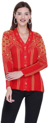 ENOV Printed V Neck Casual Women Multicolor Sweater