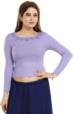 Cinco Solid Round Neck Casual Women Purple Sweater