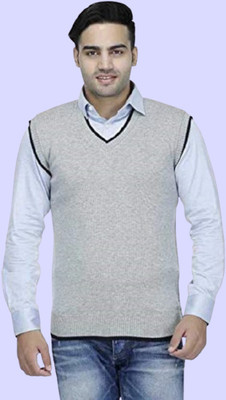 COSLETIC Self Design, Solid V Neck Casual Men Grey Sweater