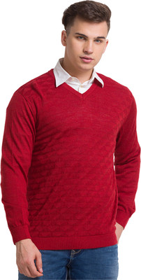 COLORPLUS Solid V Neck Casual Men Orange Sweater