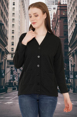 jorden4u Self Design V Neck Casual Women Black Sweater