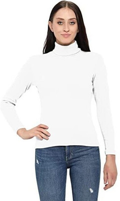 Gulika Solid High Neck Casual Women White Sweater