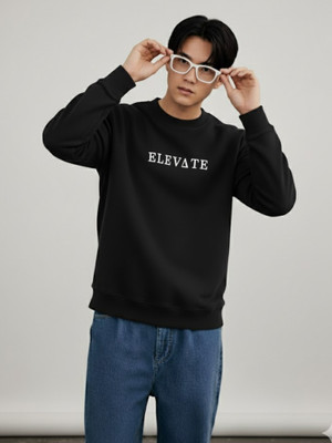 RIGO Printed Round Neck Casual Men Black Sweater