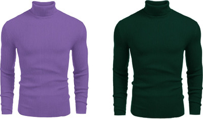 FASHLOOK Self Design High Neck Casual Men Multicolor Sweater