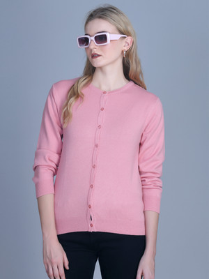 OBAAN Self Design Round Neck Casual Women Pink Sweater