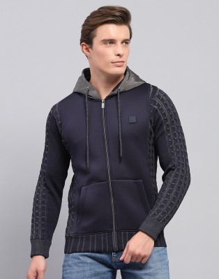 MONTE CARLO Solid Hooded Neck Casual Men Dark Blue Sweater