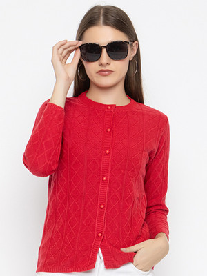 CLAPTON Self Design Round Neck Casual Women Red Sweater