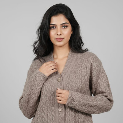 nageshwar Self Design V Neck Casual Women Brown Sweater