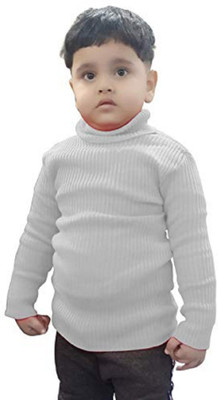 Hivata Solid Turtle Neck Casual Baby Boys & Baby Girls Reversible White Sweater