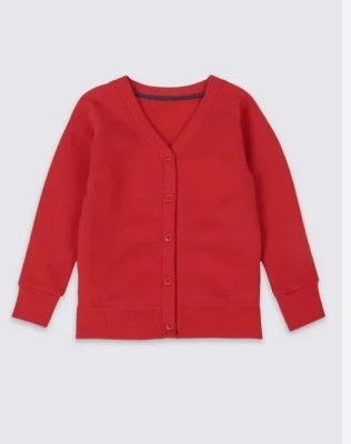 PK Collection Solid V Neck Casual Girls Red Sweater