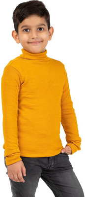 Rzlecort Solid High Neck Casual Boys & Girls Yellow Sweater