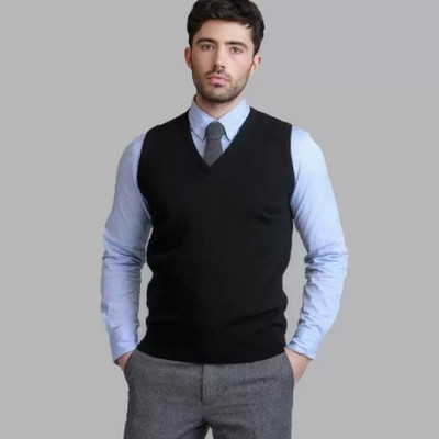Mastu Solid V Neck Casual Men Black Sweater