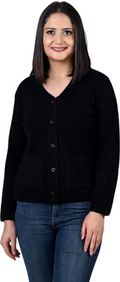 TWENTY ME Self Design V Neck Casual Women Black Sweater