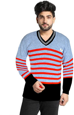 Bhagwati Creation Striped V Neck Casual Men Multicolor Sweater