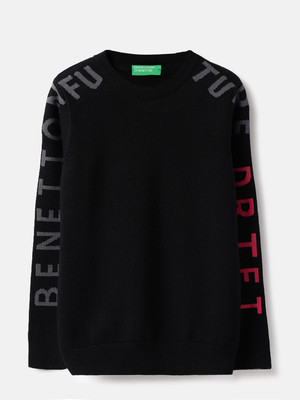 United Colors of Benetton Printed Round Neck Casual Boys Blue Sweater