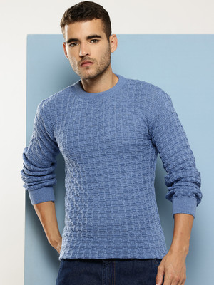 METRONAUT Woven Round Neck Casual Men Blue Sweater