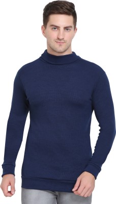 CLOFLIX Solid Turtle Neck Casual Men Blue Sweater