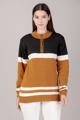 lewiston Striped Round Neck Casual Men Yellow Sweater