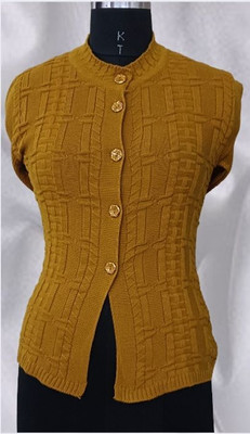 HouseOfCommon Solid V Neck Casual Women Yellow Sweater