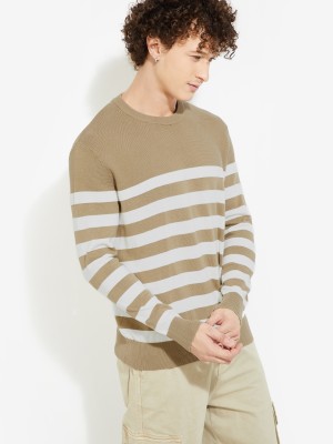 max Striped Round Neck Casual Men Beige Sweater