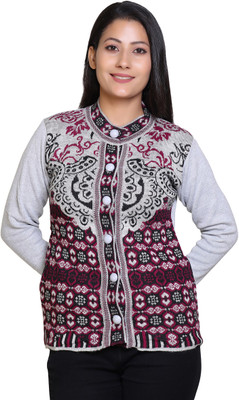 Grand Line Geometric Print Round Neck Casual Women Grey Sweater