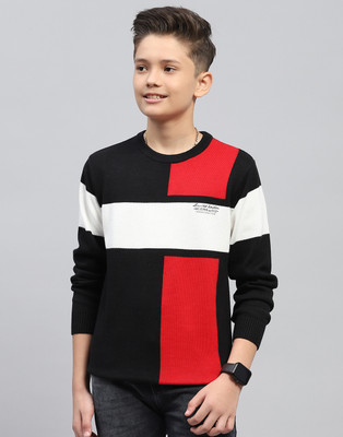 MONTE CARLO Self Design Round Neck Casual Boys Black Sweater
