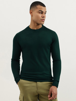 United Colors of Benetton Self Design Crew Neck Casual Men Green Sweater
