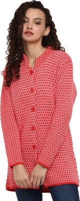 V-MART Self Design Collared Neck Casual Women Red Sweater