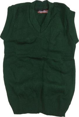 PK Collection Solid V Neck Formal Boys Dark Green Sweater