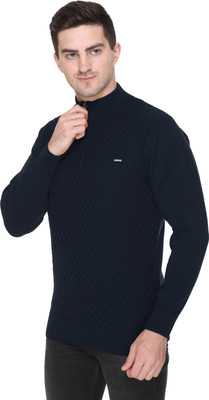 GODFREY Solid High Neck Casual Men Dark Blue Sweater