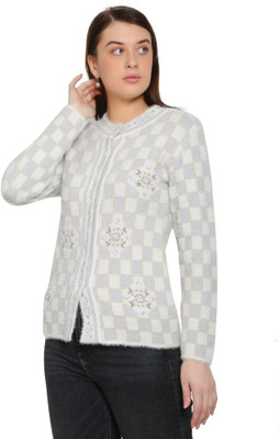 HITTIKA Self Design V Neck Casual Women Grey Sweater