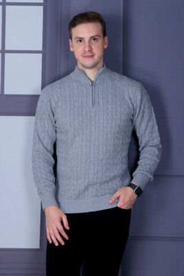 DZANT Solid Turtle Neck Casual Men Grey Sweater