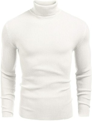 ERLI Woven High Neck Casual Men White Sweater