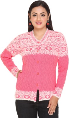 PIPASA WOMEN Woven V Neck Casual Women Pink Sweater