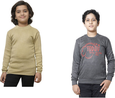 MT FASHIONS Printed Round Neck Casual Boys & Girls Yellow, Grey Sweater