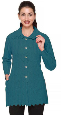 A N Enterprises Solid Collared Neck Casual Women Green Sweater