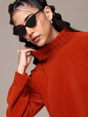 Roadster Solid High Neck Casual Women Red Sweater