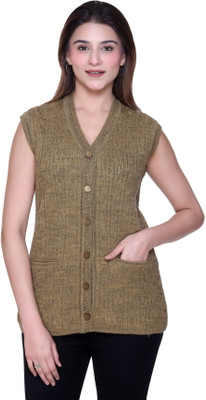 aarbee Self Design V Neck Casual Women Green Sweater