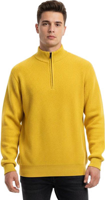 SHAUN Solid High Neck Casual Men Yellow Sweater