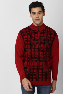 PETER ENGLAND Self Design Round Neck Casual Men Maroon Sweater